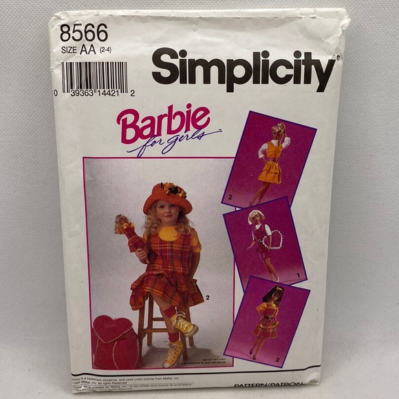 Simplicity 8566 Barbie Doll & Girls Clothing Sewing Pattern Uncut Sizes 2-4 - Picture 1 of 14